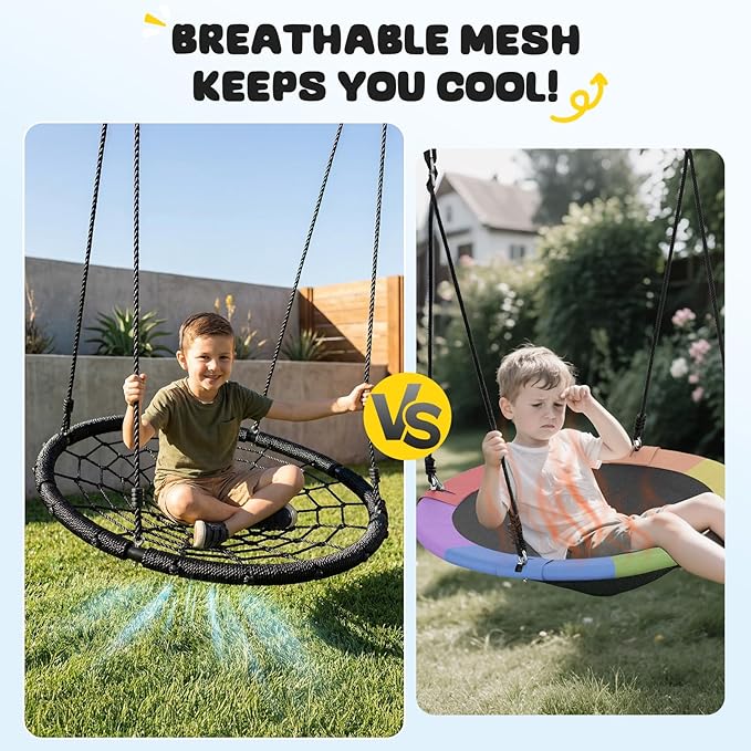 Trekassy 750lbs 40" Spider Web Saucer Tree Swing for Kids Adults, Outdoor Net Swing with Steel Frame and 2 Hanging Straps-Black