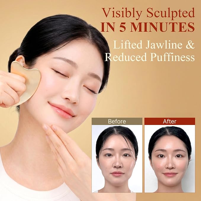 Heart Gua Sha Facial Tool, Bangjja Yugi Korean Bronze (78:22 Alloy), Self-Sanitizing Metal Massager for Jawline Sculpting, V-Line Lifting & Face Massage