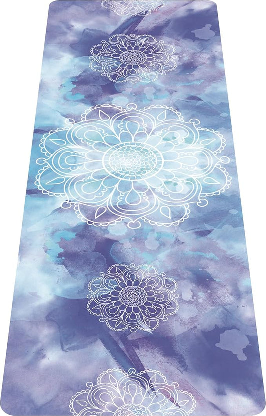 nuveti Printed Travel Yoga Mat-1/16 Inch Thick Non Slip Fitness Workout Mat with Carrying Bag, Foldable Lightweight Suede & Natural Rubber Yoga Mat for Yoga Pilates and Fitness 72" L x 24" W x 1.5mm