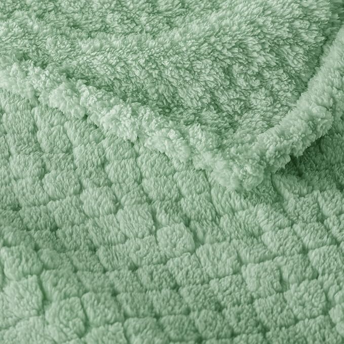 Exclusivo Mezcla Soft Fleece Queen Size Blanket for Bed, Sage Green | Jacquard Lightweight Cozy Bed Blanket, Breathable Decorative Fuzzy Textured All Season Use, 90x90 Inches