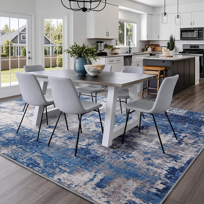 RELEANY Washable 5'x7' Abstract Area Rug for Living Room Blue Gray | carpet for bedroom, kitchen, office, hallway and entryway, printed pattern, non-slip, soft, stain-resistant, easy to clean