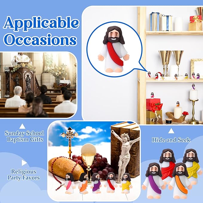 Bememo 300 Pcs Little Jesus Figures Bulk Original Design Mini Pocket Jesus Toys Rubber Figurine to Hide and Seek Religious Party Favors Sunday School Craft Baptism Gifts(Bright Colors)