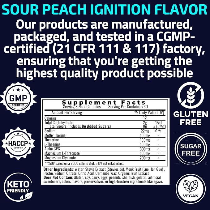 Alpha GPC Teacrine Magnesium L-Threonate & Glycinate Complex L-Theanine Methylliberine Gummies, Caffeine Gum Capsules Pills Supplement Pill Capsule Powder Supplements Alternative, 100mg 200mg 300mg