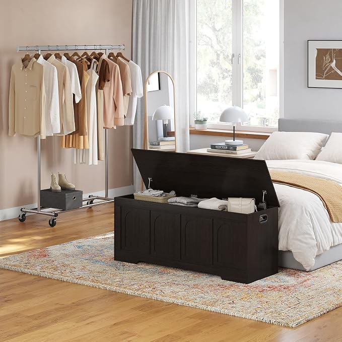Storage Chest, Wooden Toy Box, Espresso 50.0" L | Extra Large Storage Bench, 2 Soft-close Hinges, Finger-safe Flip-Top Lid, Easy Assembly, Farmhouse Trunk, Living Room/Bedroom