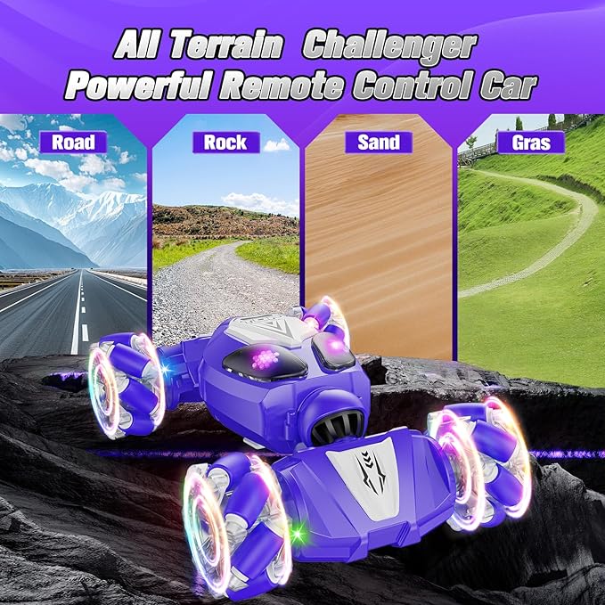 BAIWU Gesture Sensing RC Stunt Car Toys for Age 6+ Boys&Girls, Best Birthday Gifts for Kids, 4 WD 2.4Ghz Double Sided 360° Rotating Remote Control Twist Cars