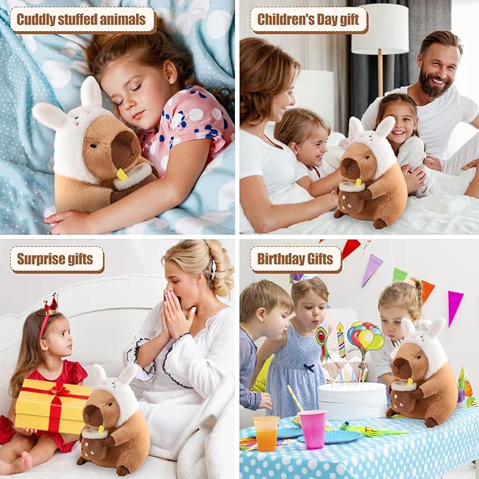 12" Capybara Plush Toy Pillow, Cute Bunny Capybara Stuffed Animal, Soft Plushies Doll for Girls Boys Kids, Kawaii Hugging Toy Birthday Decorations Gifts Toys