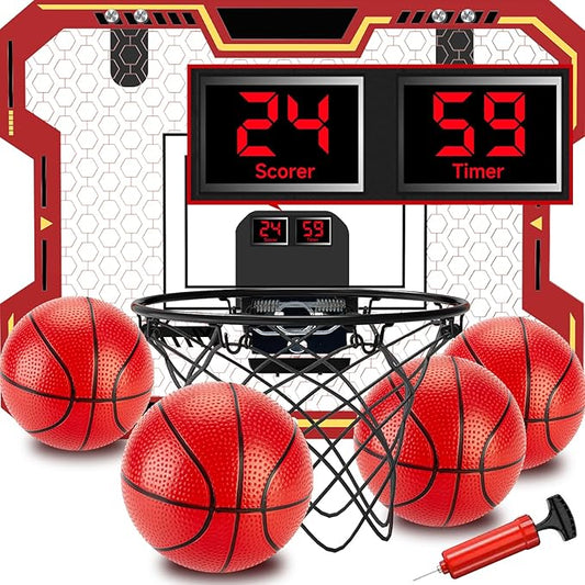 Basketball Hoop Indoor for Kids(4-12 Years Old), Over The Door Basketball Hoop with Scoring, Countdown and Music Accompaniment, Christmas Toys