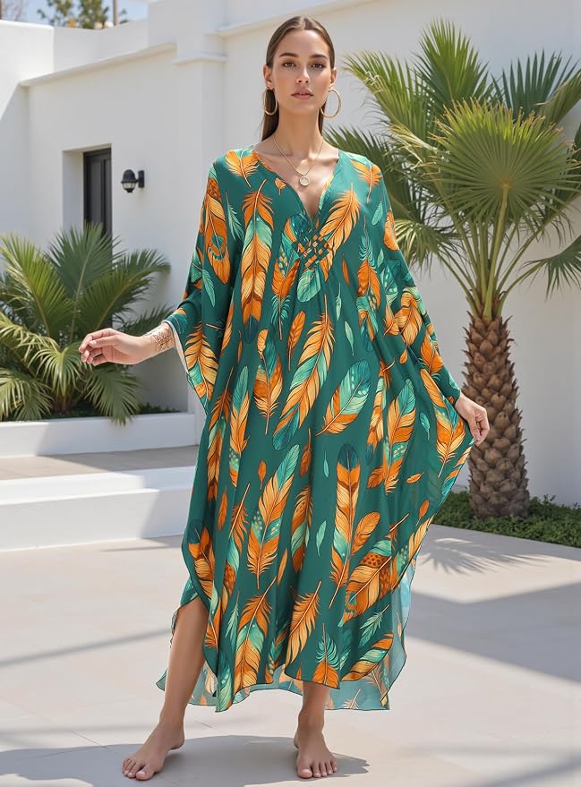 Mumu Dresses for Women Plus Size, Bohemian Kaftan Beach Cover Up Long Maxi Nightgown Soft Loungewear