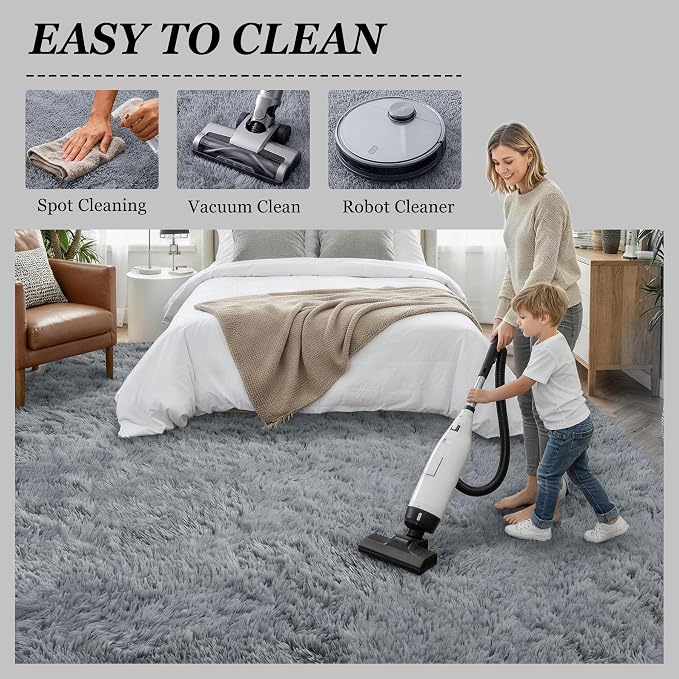 Fluffy 5x7 Area Rugs for Living Room Bedroom: Ultra Soft Shag Rug Non-Slip Non-Shedding Small Plush Bedside Rug Indoor Floor Carpets for Kids Room Playroom Entryway Nursery Dorms Home Decor Gray