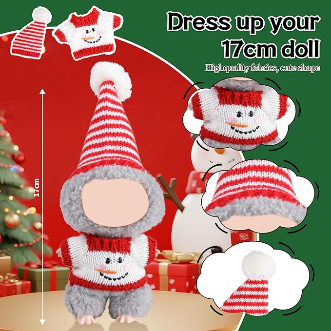 Clothes for Labubu Doll,6.7 Inch Doll Clothing Set - 2 Pieces of Handmade Clothes and Accessories for 17cm Plush Toys - Red and Green Christmas Set