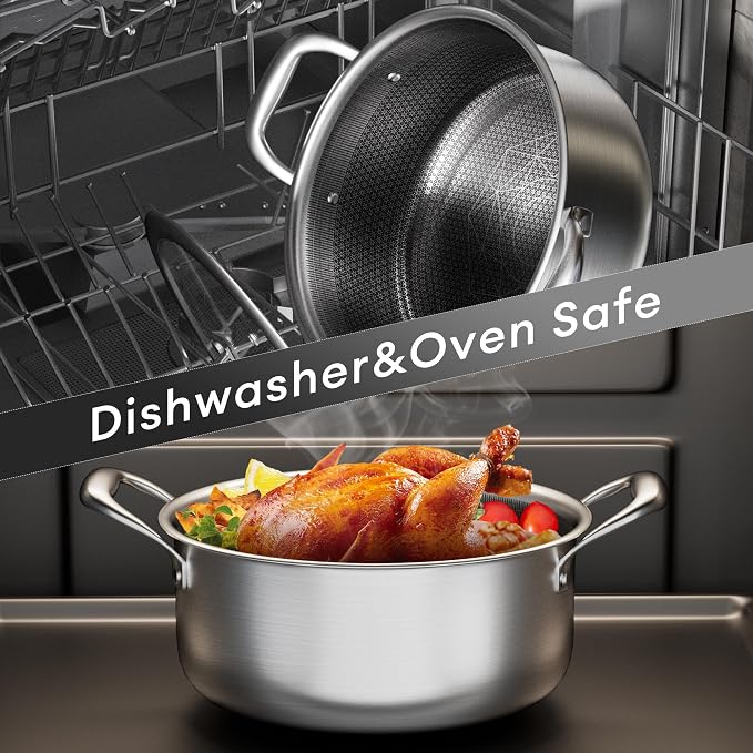 COOKER KING Hybrid Stainless Steel Pot Set, 1.5 & 2 & 5QT Pots with Lids | 6PCS, Non Stick, Non Toxic, Stay-Cool Handles, Induction Compatible, Oven and Dishwasher Safe