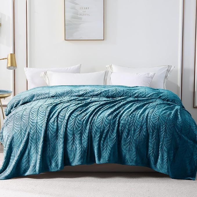 Whale Flotilla Soft Flannel Fleece Twin Size Blanket for Bed, Teal | Cozy Lightweight Breathable Coverlet, Plush Fluffy Bedspread, Vintage Pattern Decorative Blanket for Dorm, All Season 60"x80"