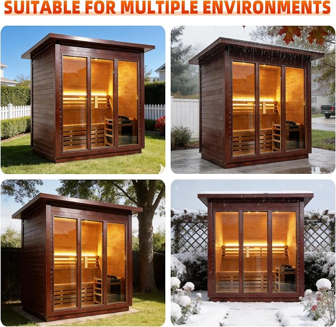 Outdoor Sauna 3 Person, Luxurious Steam Canadian Red Cedar Sauna Room with 6KW ETL Toule Heater, Traditional Backyard Sauna Spa with Asphalt Shingles, Sauna Accessories for Home & Garden