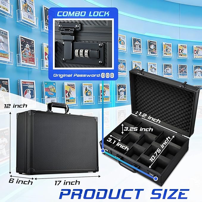 Card Storage Box for 3" x 4" 35pt Toploaders, Sports Cards Case with Lock, Trading Card Storage Box Holds 750 Top Loaders or 190 Magnetic Holders, Card Collection Box for Collectors, X-Large