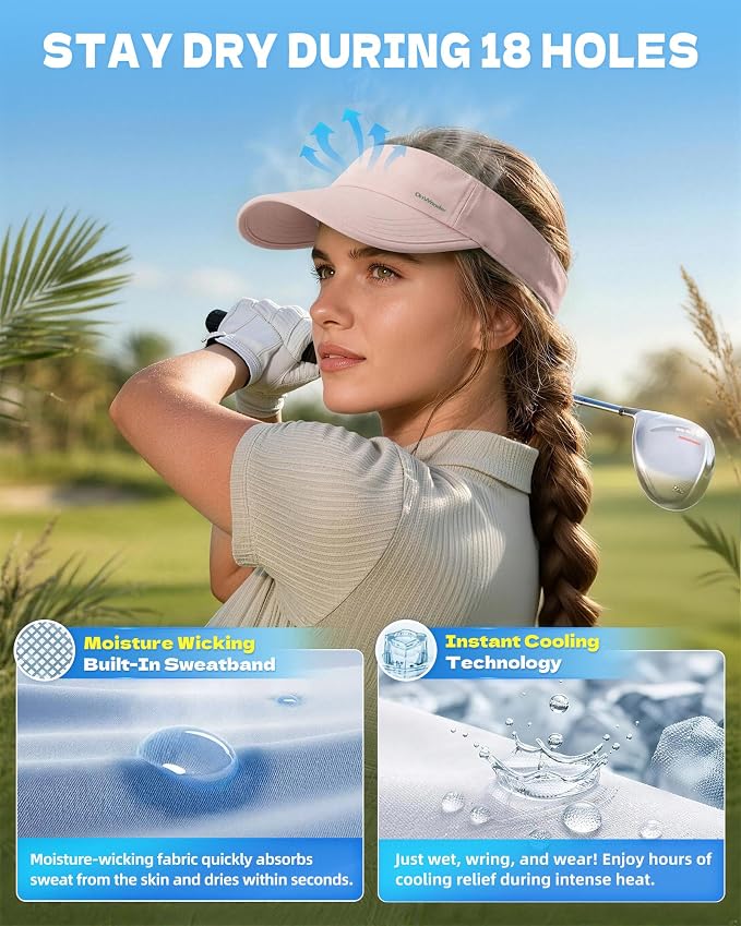 Sun Visor Hats for Women Men - Wide Brim Quick Dry Adjustable Hat | Upf 80+ Sun Protection Sport Hat, Cooling Sweatband; Breathable Quick-Dry Fabric Visors for Running, Tennis, Golf, Sports