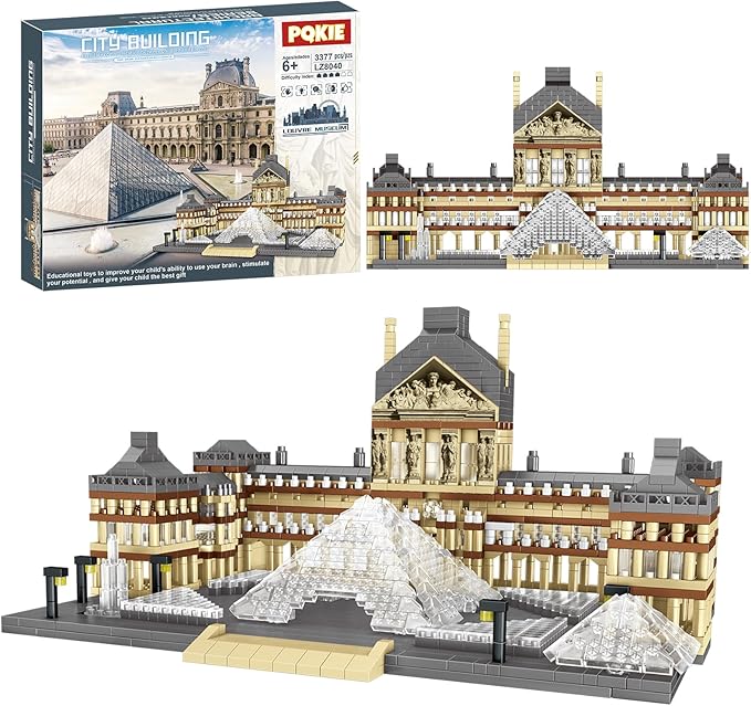 PQKIE Architecture Louvre Collection Micro Mini Building Set,3377Pcs Famous Landmarks Model Building Toy,STEM Creative Office or Home Decor Bricks Kits,Christmas Birthday Gift for Adults Teens Kids 6+