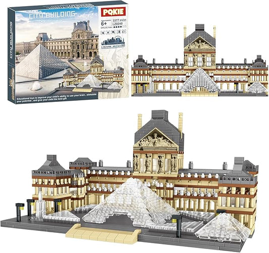 PQKIE Architecture Louvre Collection Micro Mini Building Set,3377Pcs Famous Landmarks Model Building Toy,STEM Creative Office or Home Decor Bricks Kits,Christmas Birthday Gift for Adults Teens Kids 6+