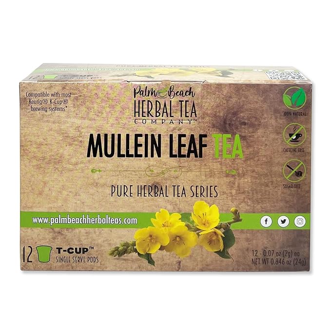 Palm Beach Medicinal Herbs - Mullein Leaf Tea T-CUP™ Pods Single Cup Brew Pods Compatible with Keurig K-Cup Single-Serve Brewers (12 Count)