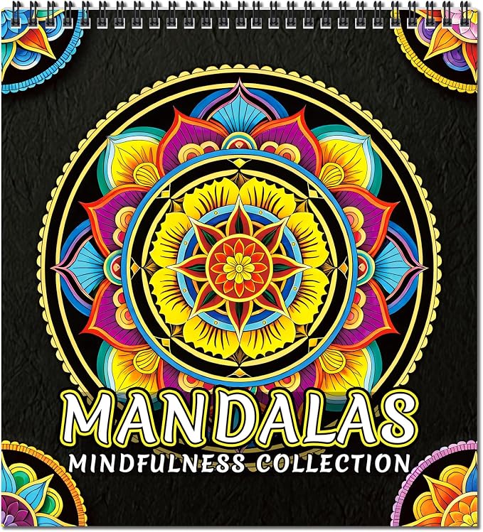 FUNLAVIE Adult Coloring Book - Mandala Coloring Books for Adults Relaxation and Teens Stress Relief, Large Print Spiral Bound Coloring Book for Women,Mandalas Style Mindfulness Stress-Free Patterns
