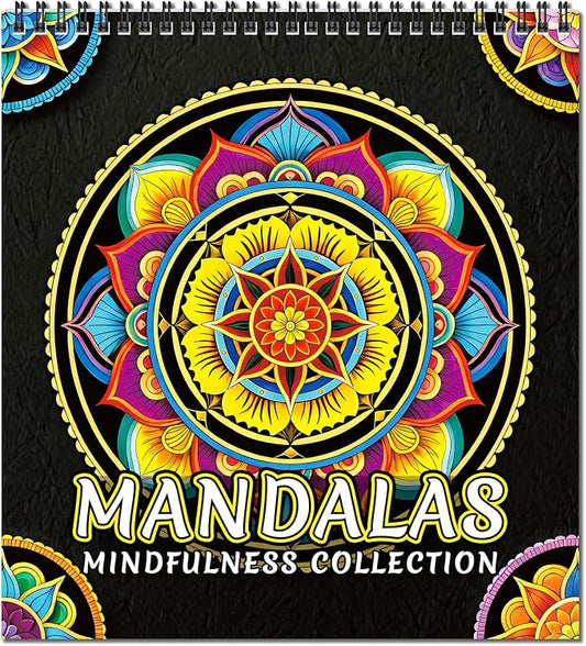 FUNLAVIE Adult Coloring Book - Mandala Coloring Books for Adults Relaxation and Teens Stress Relief, Large Print Spiral Bound Coloring Book for Women,Mandalas Style Mindfulness Stress-Free Patterns
