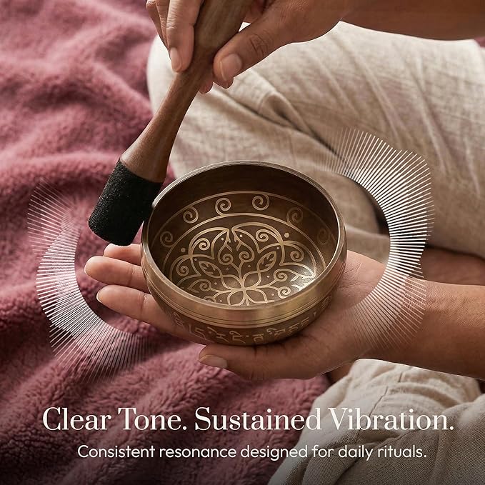 Silent Mind Tibetan Singing Bowl Set – Easy to Play & Beginner Friendly Meditation Bowl with Cushion & Mallet | Stress Relief & Mindfulness | Gift-Ready