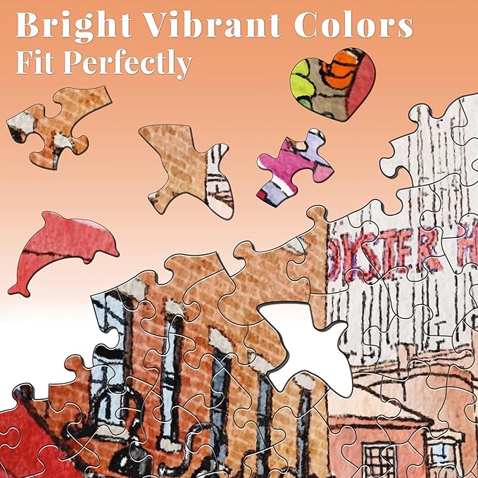 1000 Pieces Jigsaw Puzzles for Adults, Boston Bazaar Puzzle, Unique Shape Puzzles for Family Friends Challenging Games