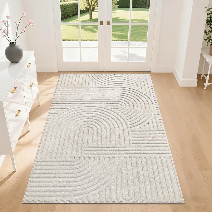 Pauwer 3x5 Area Rugs for Living Room, Modern Non Slip Washable Rug, Beige | Arch Pattern, Soft Fluffy, Neutral, Boho Accent, Solid Color Floor Carpet, For Kids Room Dining Room Nursery Entryway