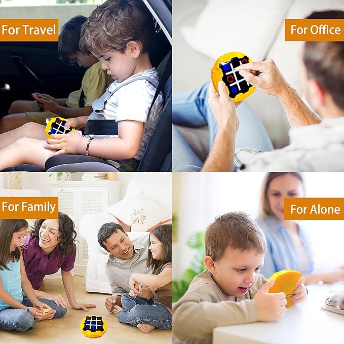 Tendry Tic Tac Toe Electronic Game - 3-in-1 Portable Travel Board Game for Kids & Adults, Handheld LED Puzzle Games for Family Fun, Educational Christmas Birthday Gifts for Ages 3+(Yellow01)