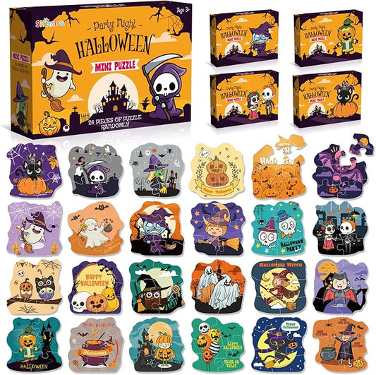 Shemira Halloween Party Favor - 24 Pack Jigsaw Puzzles, Trick or Treating Goodie Bag Filler, Miniature Novelty Toys for Kids