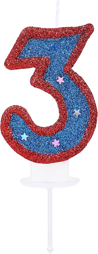 Number 3 Candle Birthday Boy Girl 3rd Birthday Cake Topper, Blue Captain Hero 3 Birthday Candle for Kid's Superheroes Theme Party Cake Decoration