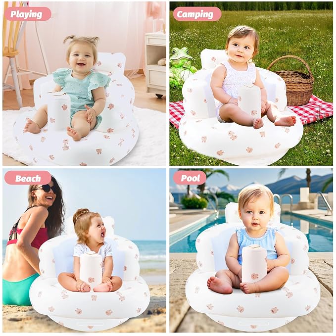 AirSwim Inflatable Baby Chair, Inflatable Baby Seat for Babies 3 Months and Up, Summer Blow Up Chair with Built in Air Pump, Bumbo Seat for Learning to Sit, Palying, Camping, Rabbit