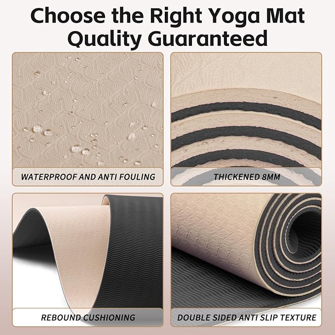 PAIDU Yoga Mat 8mm Super Thick TPE Fitness Mat | SGS Certified | Non-Slip, Odorless & Tear-Resistant | Unisex with Strap | for Yoga, Pilates, Meditation & Home Workouts