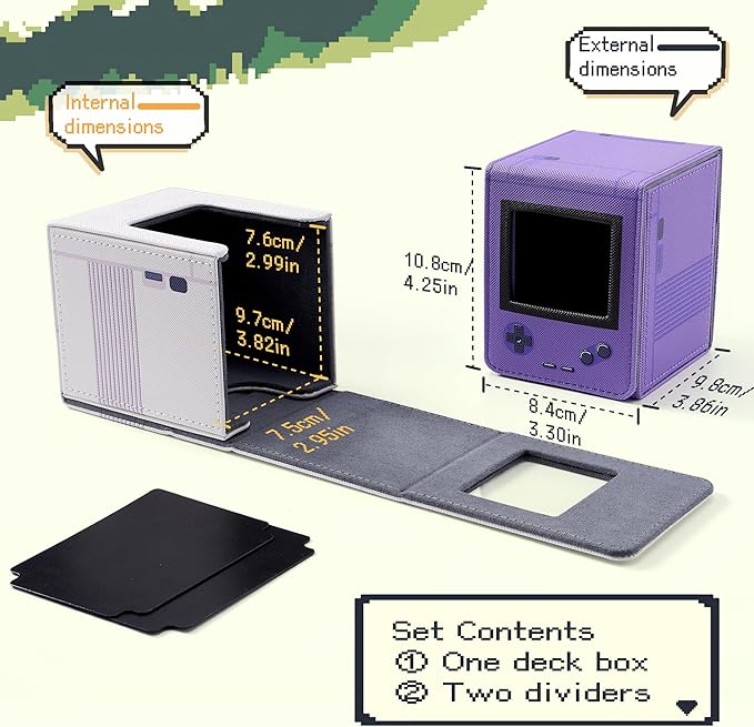 Retro Gaming Console Appearance MTG Deck Box with Commander Display, Card Deck Case Fit 120 Single Sleeved Cards, PU Leather Magnetic Card Storage Box with 2 Dividers, Compatible with TCG/PTCG (White)