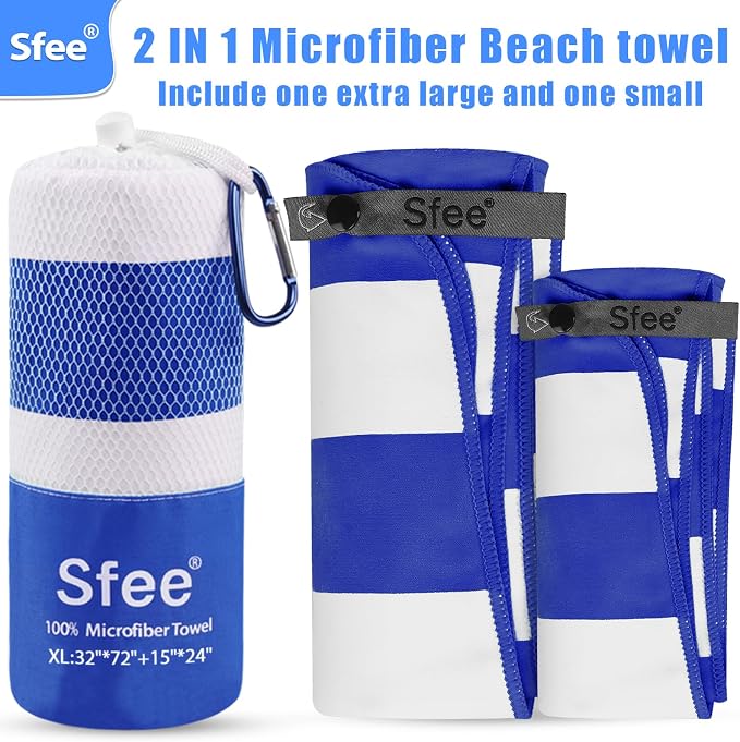 Sfee 2 in 1 Microfiber Oversized Beach Towel, Quick Dry Towel Travel Camping Towel Super Absorbent Compact Lightweight Sports Gym Towels for Beach,Gym, Hiking, Pool, Backpacking, Bath, Yoga