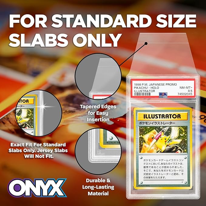 ONYX PSA Slab Sleeves - Graded Card Sleeves, PSA Perfect Fit Clear Cards Sleeves, Exact Fit Plastic Trading Bags, Cover Guard Saver Holder Sleeve Grading Baseball, Sports, MTG