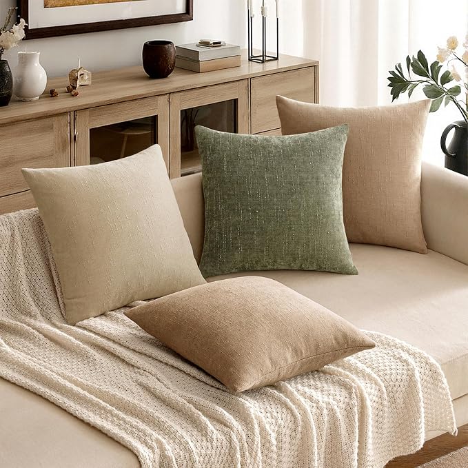 MIULEE Textured Chenille Throw Pillow Covers 18x18 Inch Starfish Khaki | Pack of 2 Camel Decorative Soft Pillows, Solid Textured Cushion Covers, Modern Home Decor for Couch Sofa Bedroom Living Room