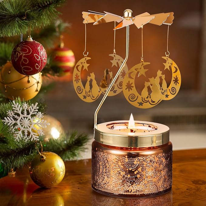 Cat Rotating Scented Candle, Gifts for Women Mom Daughter Sister Wife | Birthday Gifts for Women Friendship, Unique Candle Gift for Christmas Anniversary Mothers Day