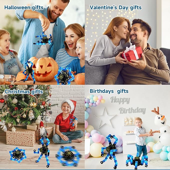 4 Pcs Fidget Toys Transformable Fidget Spinners Autism ADHD Anxiety Stress Relief Sensory Toys for Kids and Adults Deformable Robot Spinner Fingertip Gyros for Party Favors Classroom Prizes(GlowBlue)