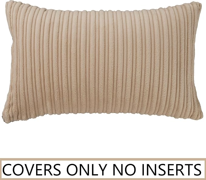 UGASA 12x24 Inch Pillow Cover Pack of 1 Soft Boho Stripe Corduroy Long Rectangular Lumbar Cushion Cover Farmhouse Decorative Throw Pillowcase for Bed, Couch, Sofa, Bedroom, Living Room, Beige