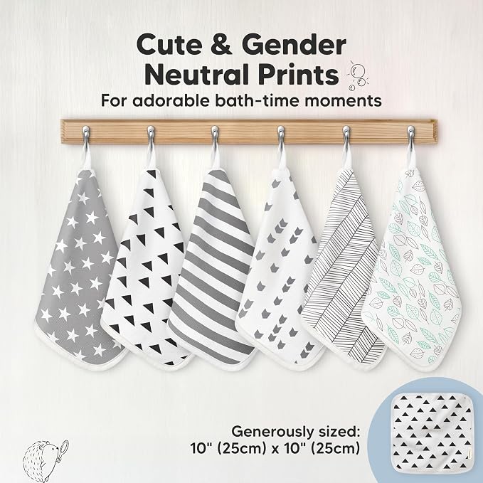 6-Pack Cotton Baby Washcloths for Newborn - Organic Cotton Muslin Soft Wash Cloths for Babies, Infant, Kids, Toddler Towels for Boy, Girl,Super Absorbent Face Cloths,Scratch-free Baby Rags (Grayscape)