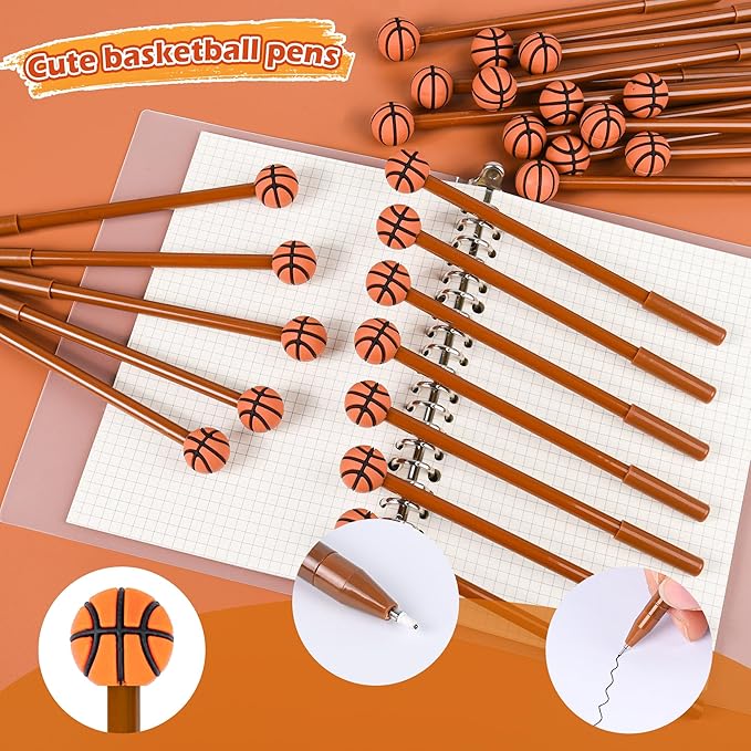 LiYiQ 50 Pcs Basketball Party Favor Cartoon Cute Fun Pens for Kids Kawaii Soccer Shape Gel Black Ink Pen Cute Basketball Pens for School Office Home Student Kids Present
