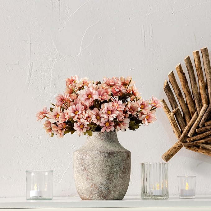 Mitt&Ditt Ceramic Flower Vase, 7.5 inch Off-White Farmhouse Rustic Vase, Handcrafted Weathered Pottery Vases, Small Flower Terracotta Vases for Home Decor, Living Room, Table, Shelf