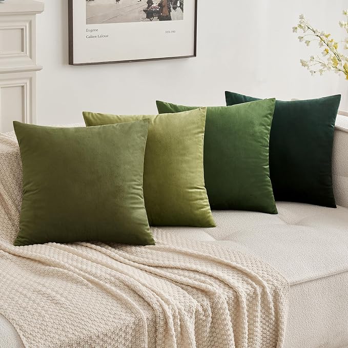 MIULEE Velvet Throw Pillow Covers 16x16 Inch Pack of 2 Light Olive Green | Soft Solid Small Decorative Pillow Covers, Modern Luxury Home Decor, for Couch Chair Sofa Bedroom Livingroom Car