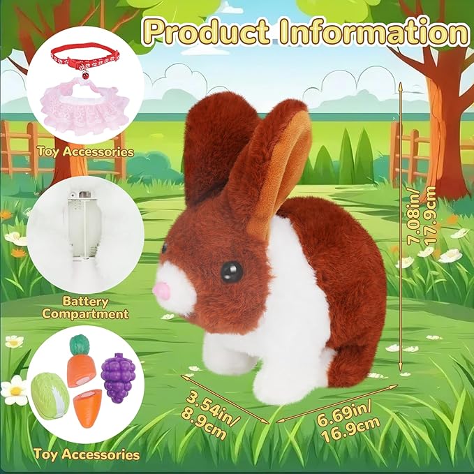 Walking Bunny Toys for Kids, Bunny Stuffed Animal Interactive Electronic Toys, Swinging Ears, Twitching Mouth and Nose, Easter Christmas and Birthday Gift, Suitable for Toddlers 3, 4, 5, 6, 7Years Old