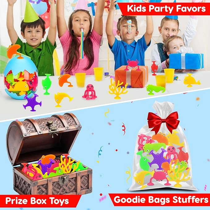 Toddler Suction Cup Bath Toys, Ocean Animal Bath Toys for Kids Ages 1-3 3-5 4-8 Mold Free Bathtub Window Building Travel Toys Valentines Gifts Easter Basket Stuffers for 2 3 4 5 Year Old Boys Girls