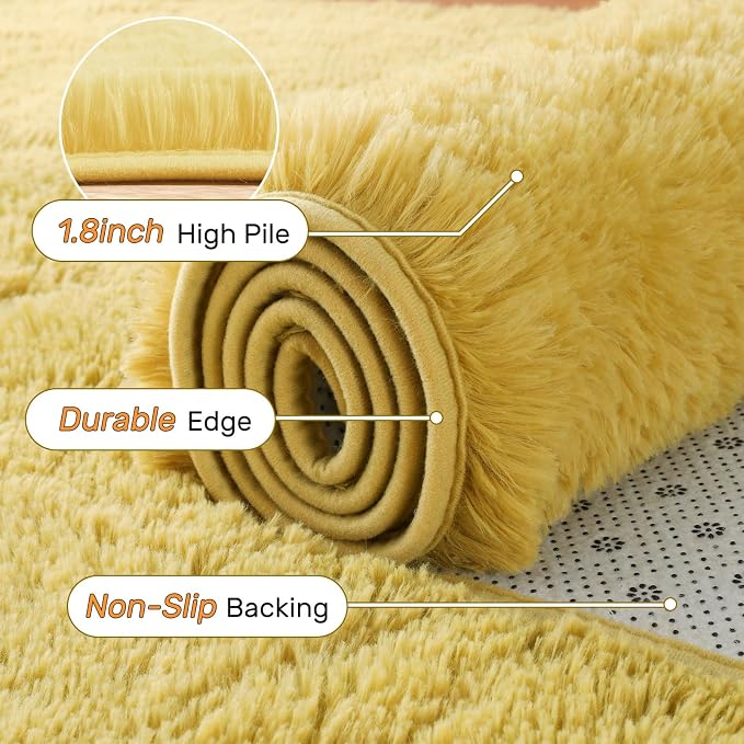6x9 Yellow Rug for Living Room Shag Area Rugs Fluffy Bedroom Plush Carpet Non Slip for Nursery Kids PlayRoom Home Decor Aesthetic