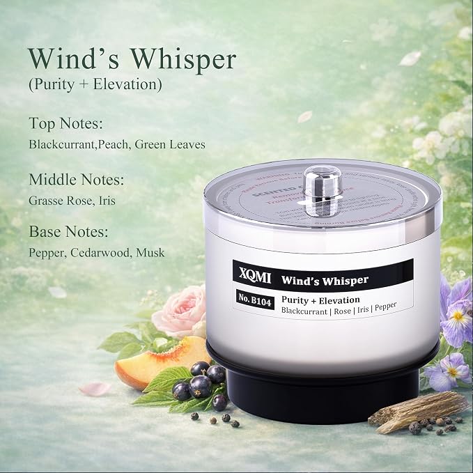 Smart Scented Candle Refill,Wind’s Whisper, 4.25oz Soy Wax with 13% Perfume-Grade Oils, ±35H Burn Time, Wooden Wick, Explosion-Proof Glass (Blackcurrant| Rose|Iris|Pepper)