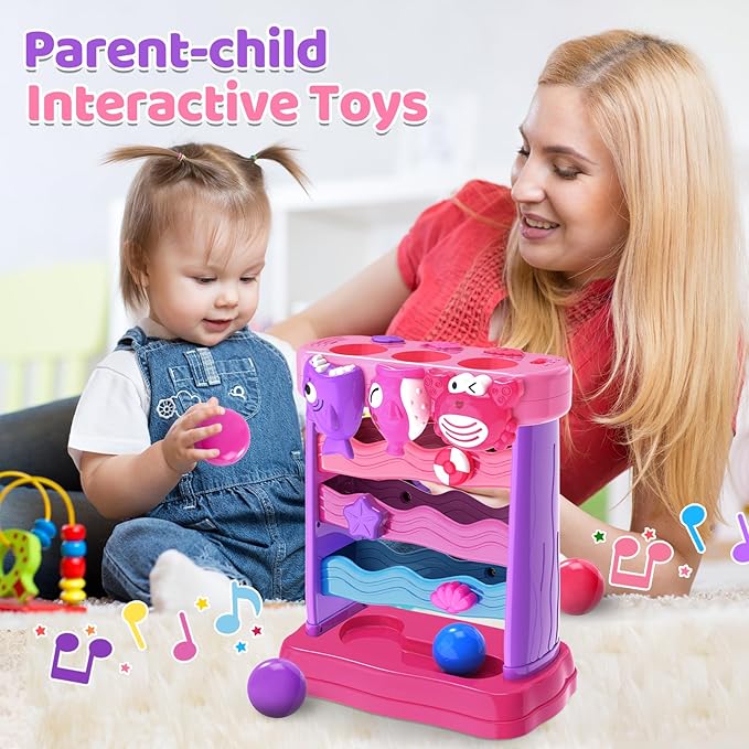 Toys for 1 2 Years Old Girls, Musical Toys for 12-18 Months, Interactive Toddler, Montessori Toys, Christmas Birthday Gifts for Baby Kids Toddlers Age 1-2 Years Old (Pink)