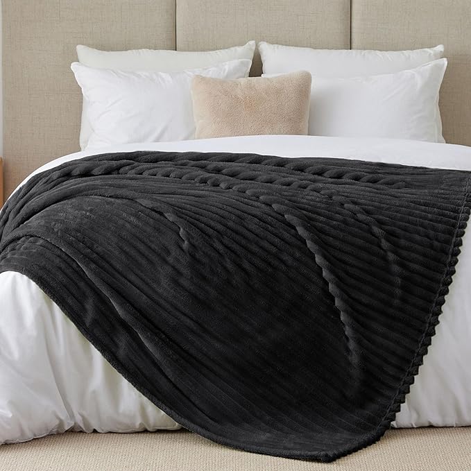 BEDELITE Ribbed Full Size Blanket for Bed, Black, 84"x90" | Ultra-Soft Plush Fleece, Warm Yet Lightweight, Ribbed Texture, Home Decor, Machine Washable, Giftable, All-Season Use