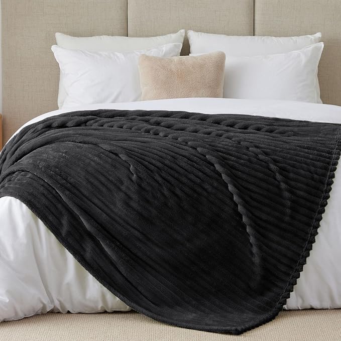 BEDELITE Ribbed King Size Blanket for Bed, Black, 108"x90" | Ultra-Soft Plush Fleece, Warm Yet Lightweight, Ribbed Texture, Home Decor, Machine Washable, Giftable, All-Season Use